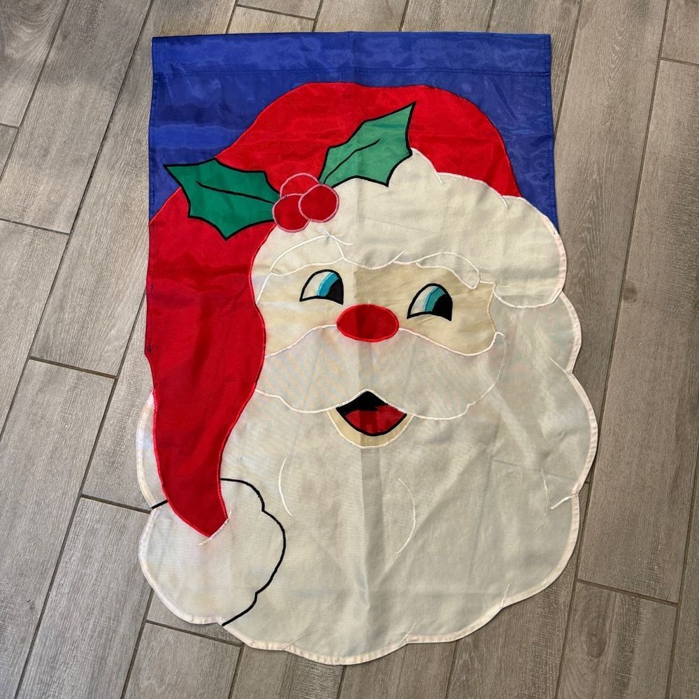 Vintage Nylon Santa Claus Flag Yard Decor Christmas Holiday